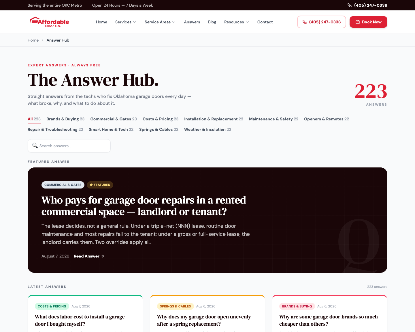 Affordable Door Co Answer Hub — 223 expert answers across eleven categories