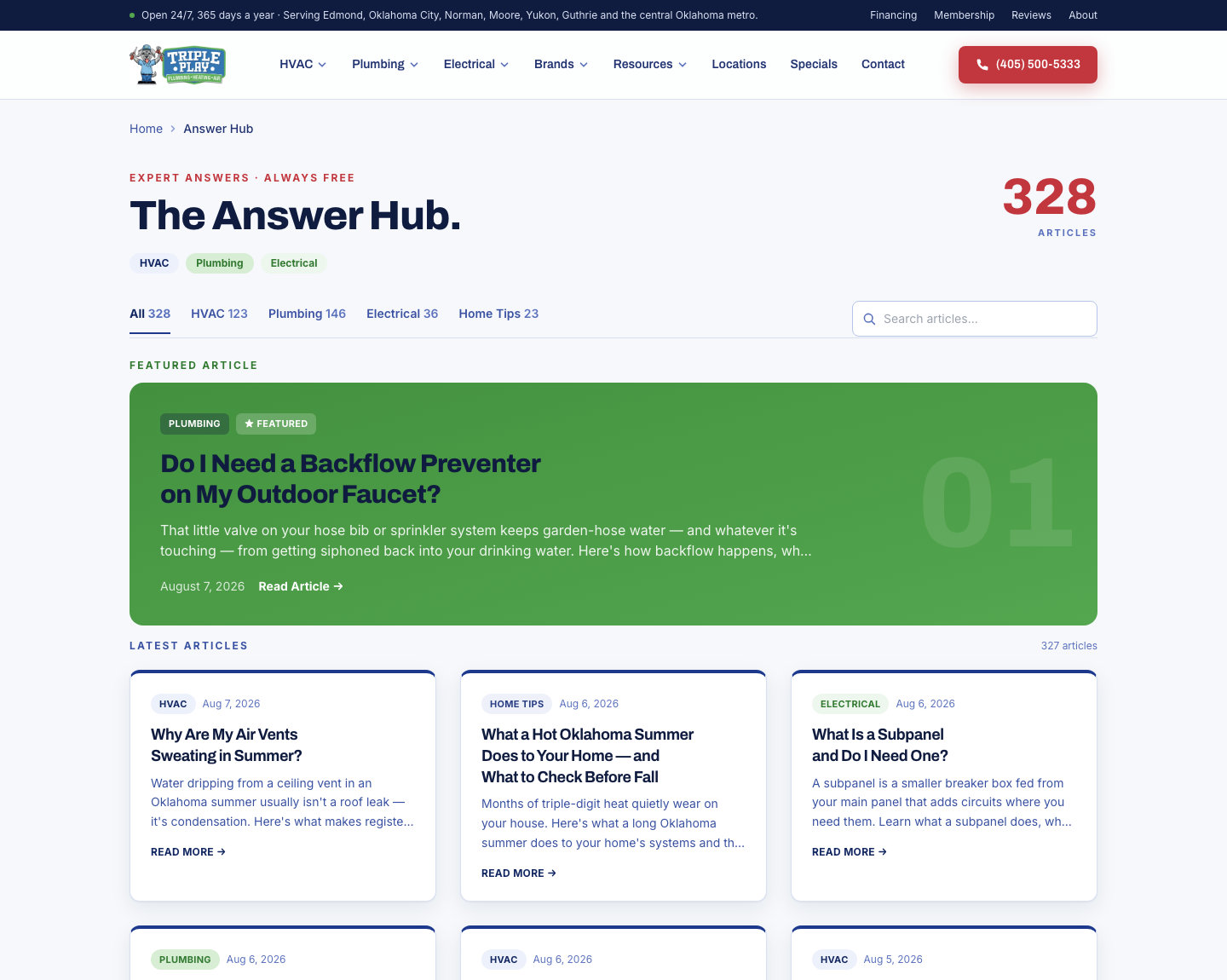 Triple Play Home Services Answer Hub — 328 categorized articles
