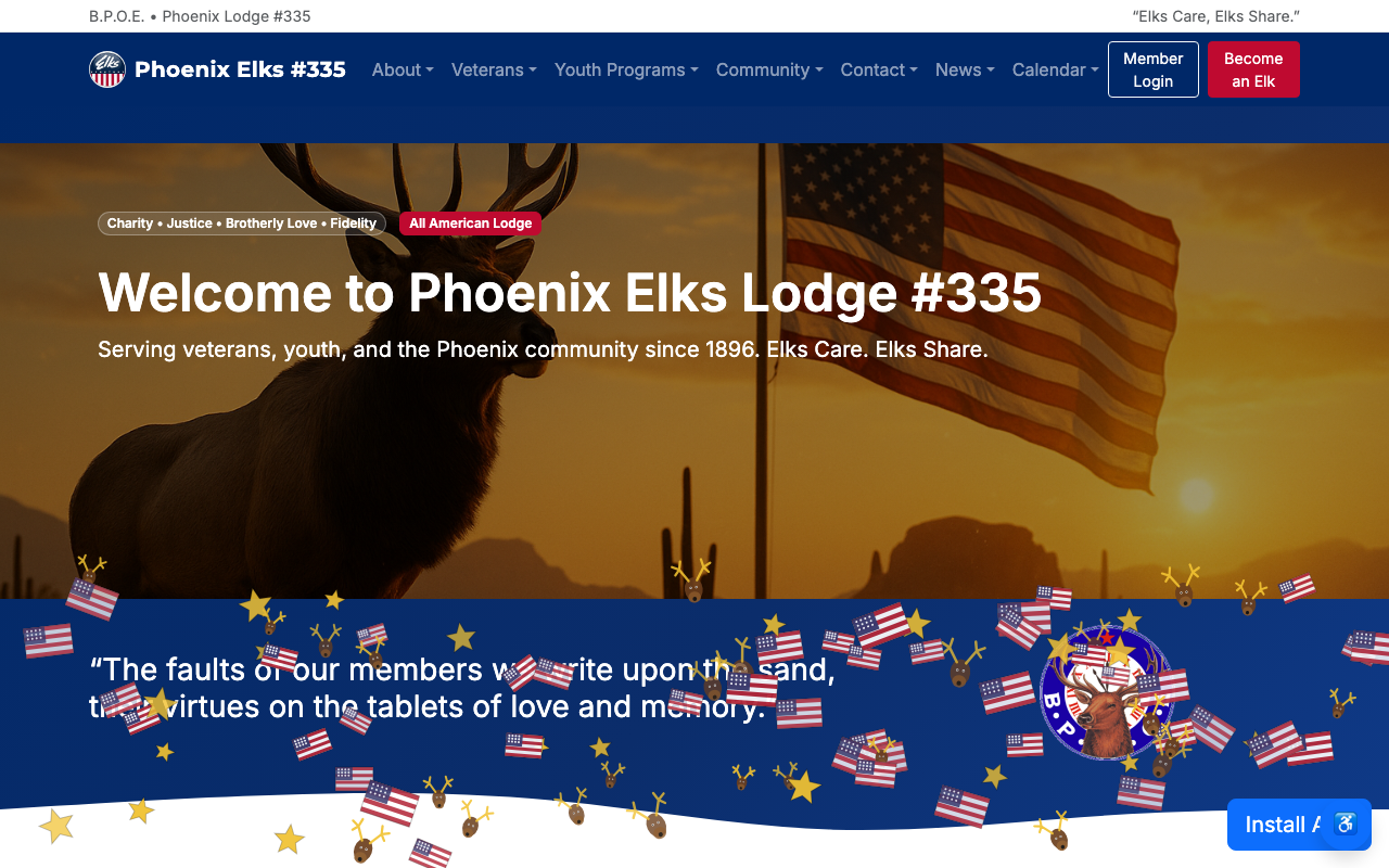 Phoenix Elks #335 community platform — current Bluefrog build